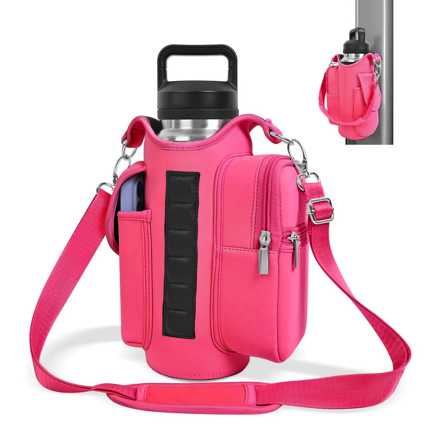 Magnetic Gym Bag Water Bottle Carrier Holder with Adjustable Shoulder Strap, 40oz Magnets Magnetic Gym Bag Bottle Pouch Sling