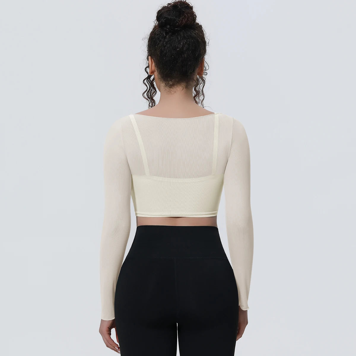 Woman Sports Yoga Long Sleeves Workout Top Solid Color False Two-piece Mesh Running Shirts with Chest Pad Summer Long Sleeves