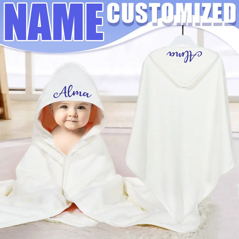 Customized Name Cartoon Animal Baby Bath Towel Soft Newborn Hooded Absorbent Infant Towel with Cap - Baby Shower Gift