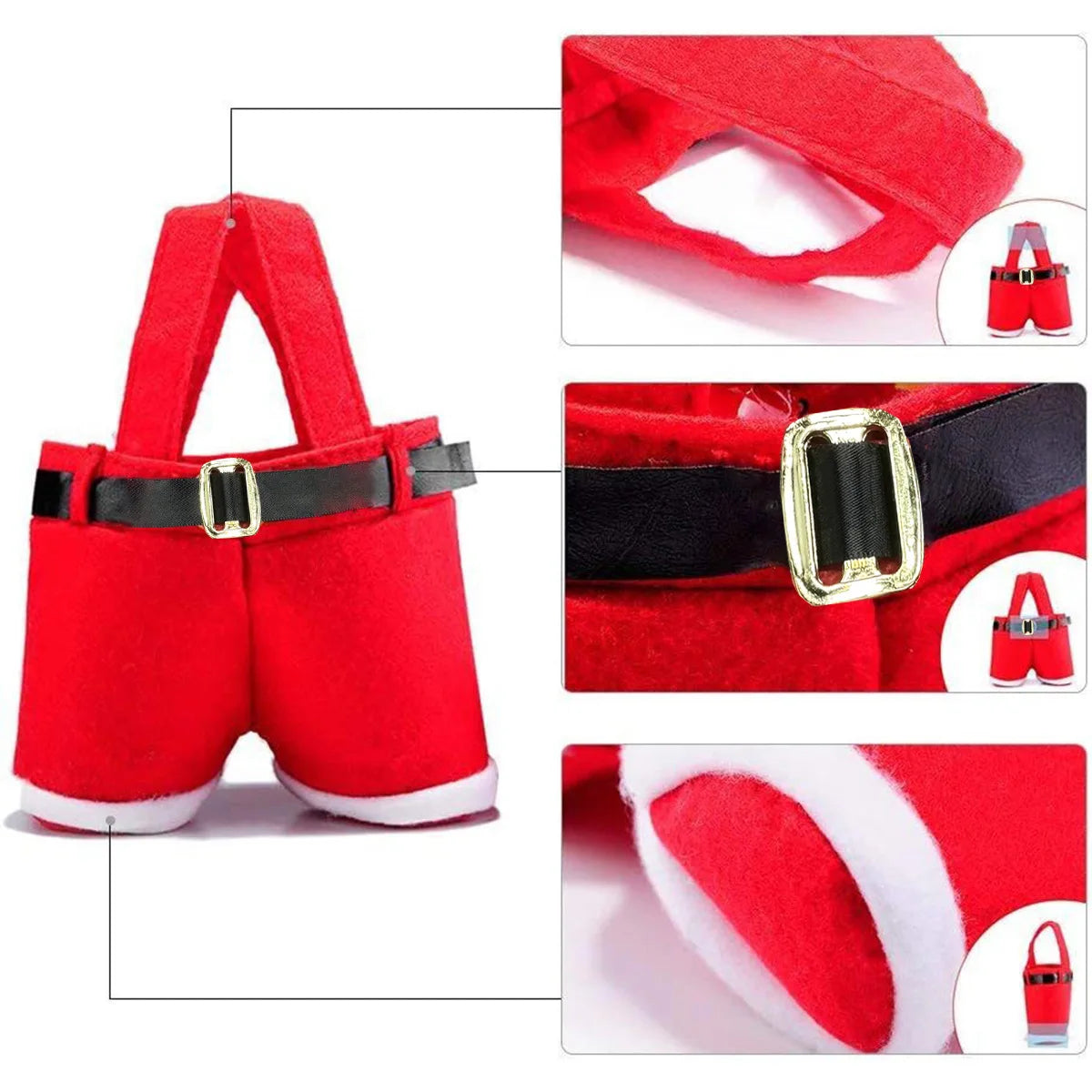 6pcs Festive Red Santa Pants Style Candy Bags, Christmas Reindeer Gift Pouches, Small Size, for New Year & Holiday Gift Wrapping
