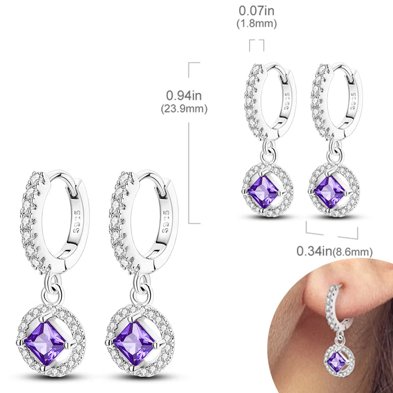 925 Sterling Silver Hoop Earrings with Zircon