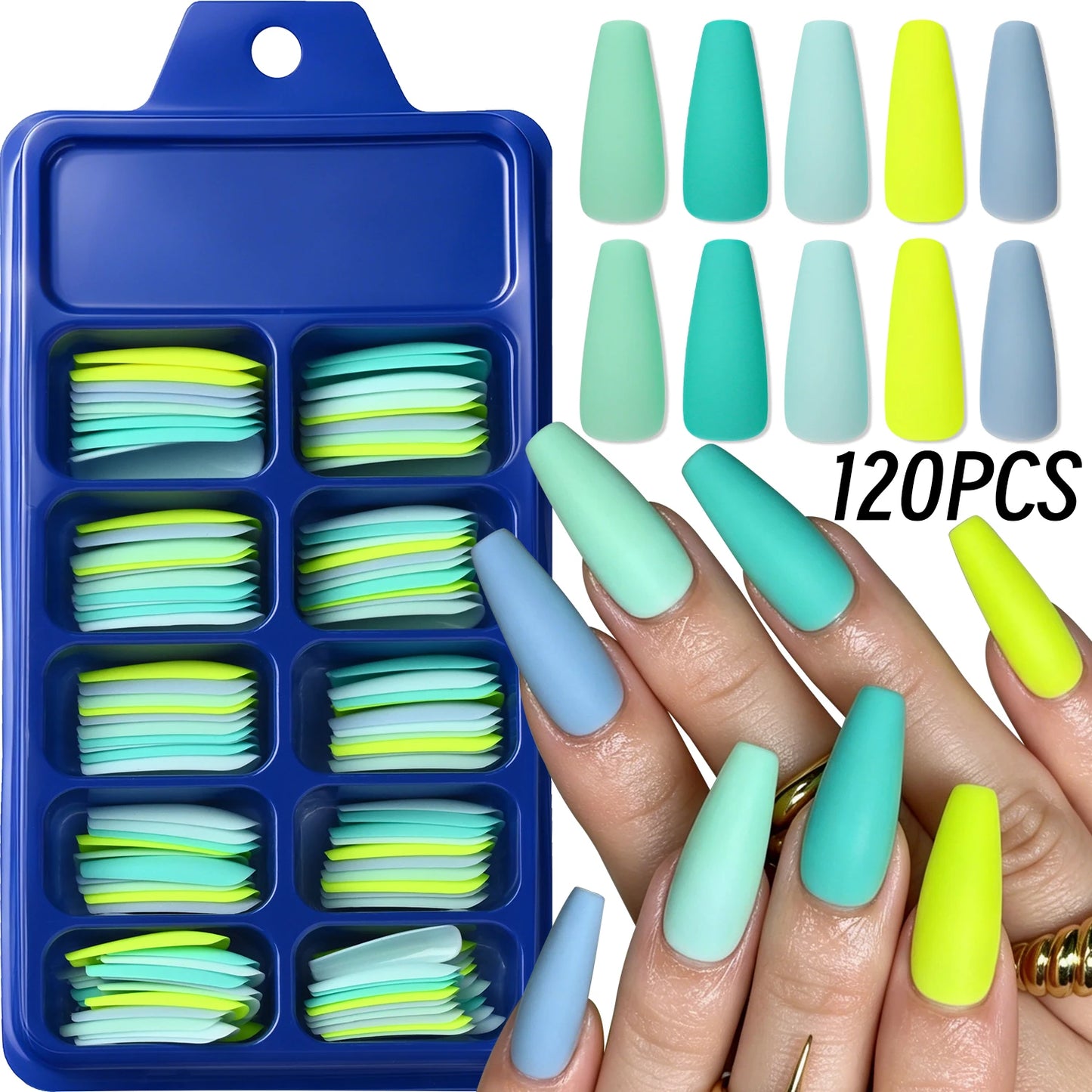 120Pcs Mixed Color Medium Square False Nails Acrylic Ballet Full Cover Fake Nail Tips For Women DIY Wearable Press on Nails