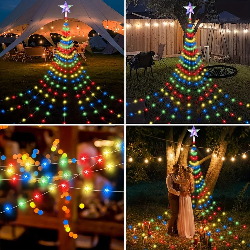 USB 180 LED Star String Lights -200CM, Waterfall & Tree Design for Indoor Outdoor Decor, Perfect for Parties, Wedding，Christmas