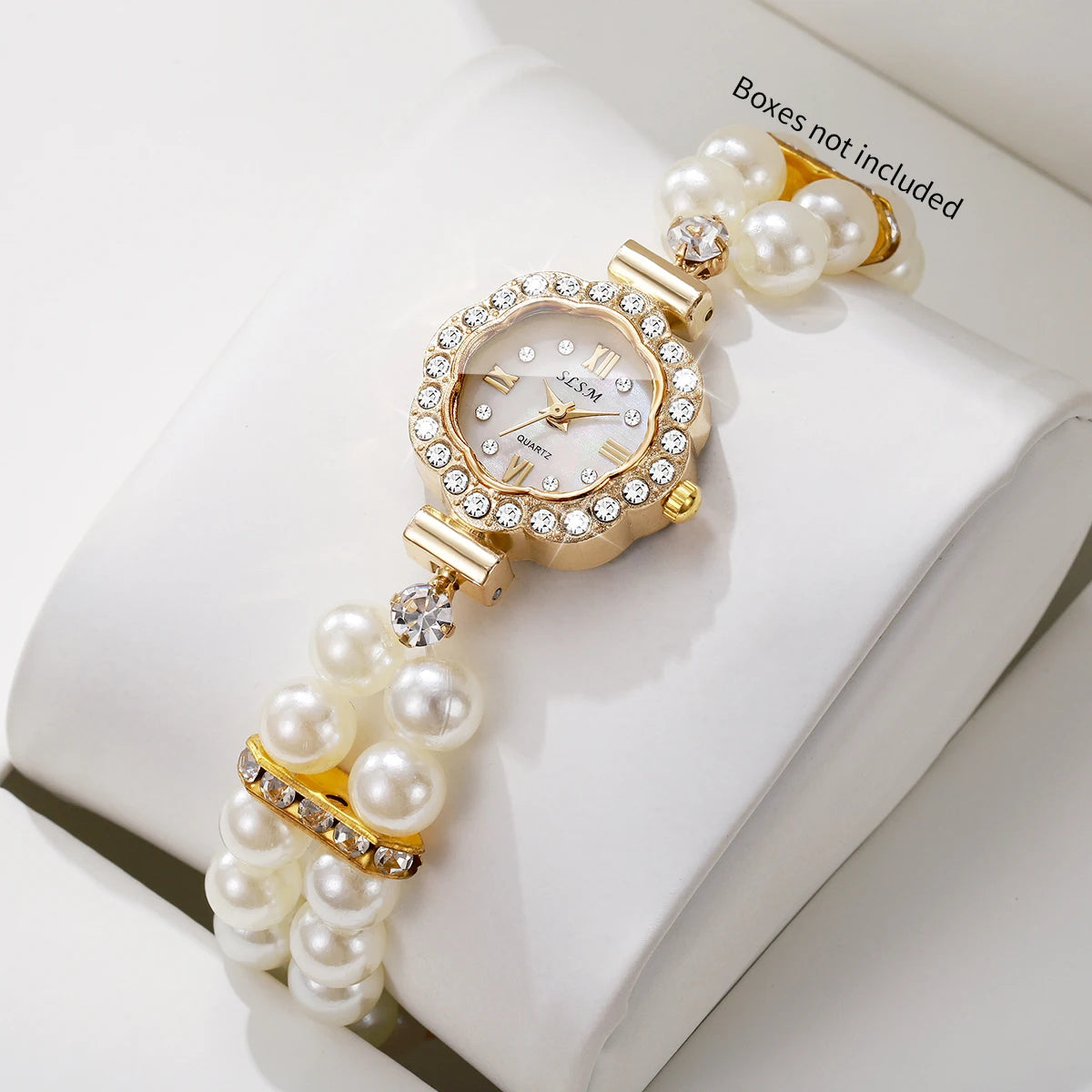 Elegant Pearls Bracelet Strap Women Watches Luxury Rhinestone Flower Dial Quartz Wristwatches Relogio Feminino (Without Box)