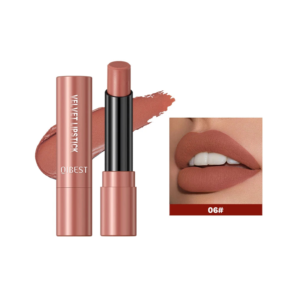 QIBESTNatural Velvet Matte Lipstick Long-lasting 10 Color Lip Stain Lightweight Moisturizing Lip Balm Women Makeup New Lip Tint