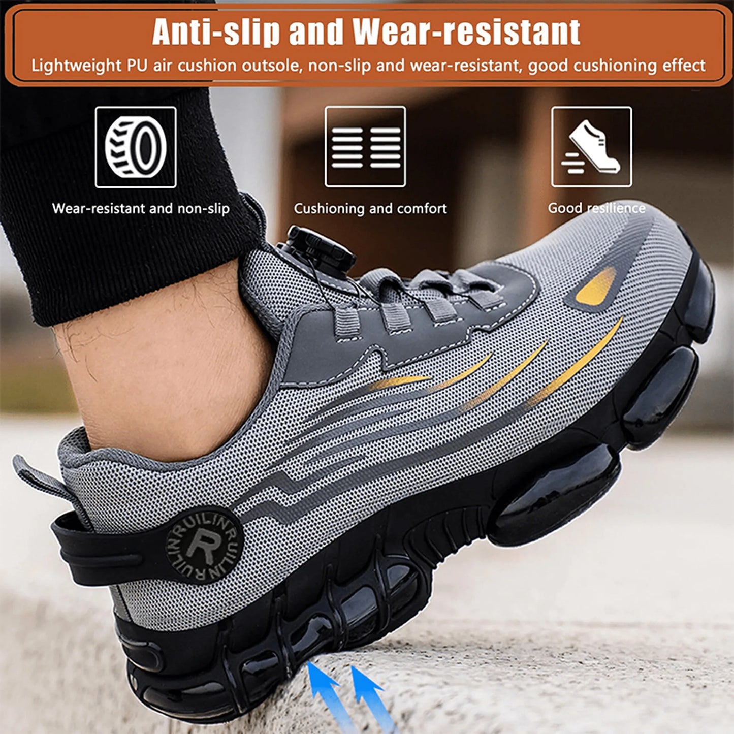 Indestructible Steel Toe Protective Safety Shoes Slip Resistant Abrasion Resistant Work Shoes Men Tough Comfortable Sneaker ﻿