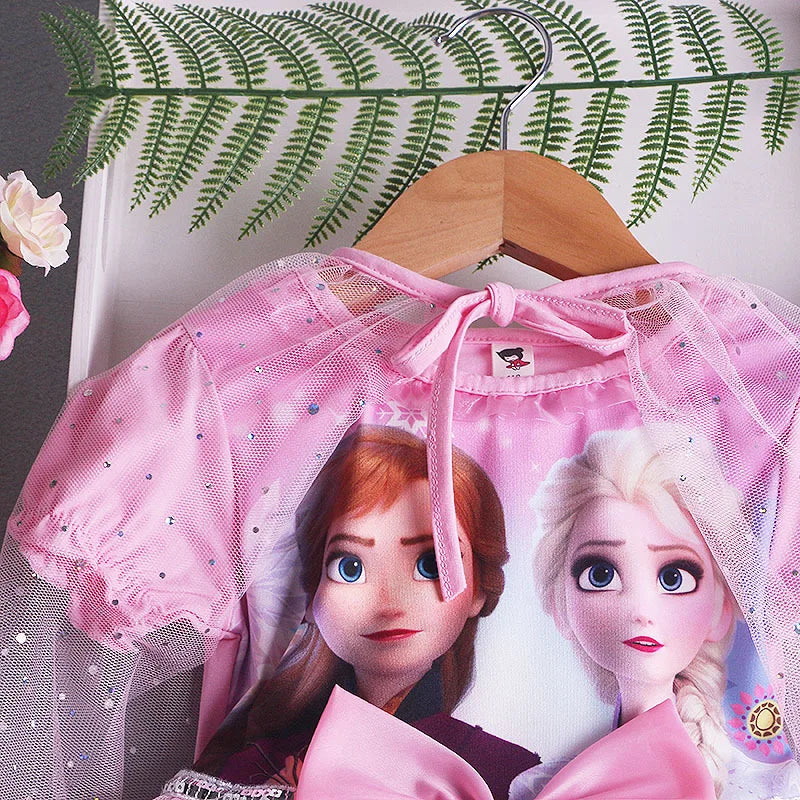 Disney Elsa Princess Dress with Cape Girls Dress Summer Kids Short Sleeve for Children's  2-8Y