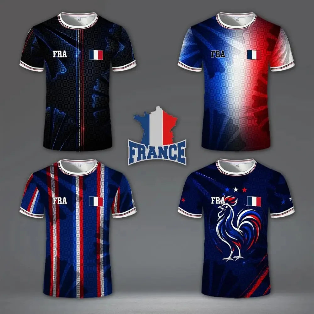 France Flag Print Soccer Jersey 3D Print Breathable Quick Dry Family Style for Kids Adults Outdoor Training Sports Fitness