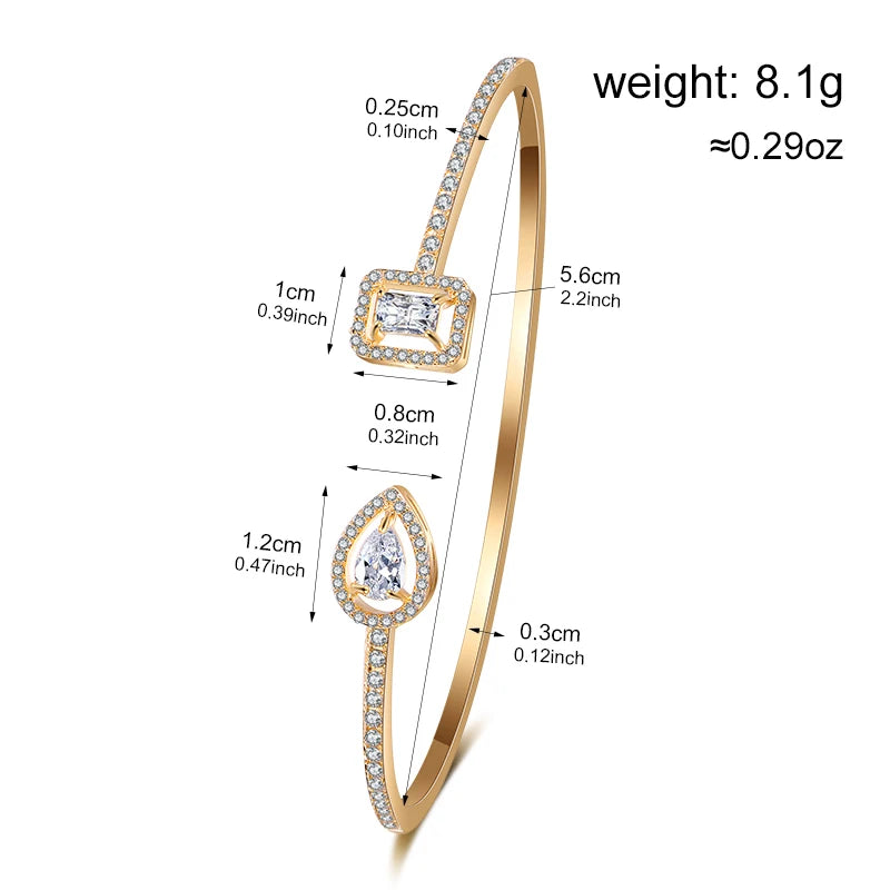 ZAKOL Classic Geometric Water Drop Square Zircon Adjustable Open Bracelets Shiny CZ Cuff Bangle Wedding Party Jewelry Gift