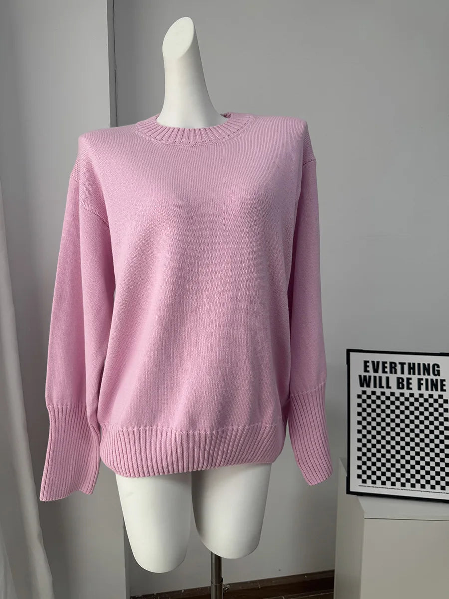 Women's Casual Solid Cotton Pullovers O-Neck Long Sleeve Warm Loose Knitted Top Female Autumn Winter Basic Soft Sweater