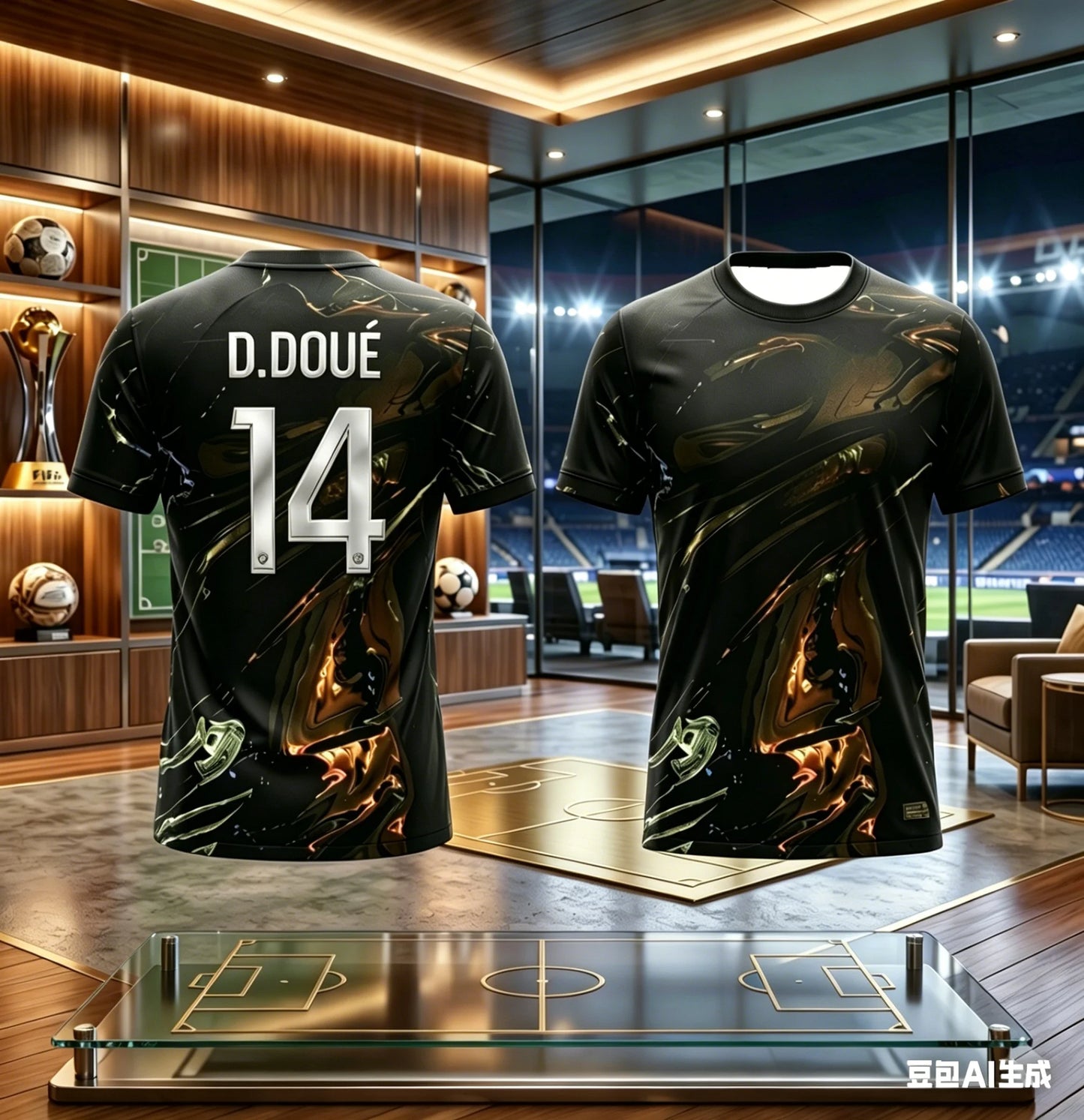 KIDS PSG FOOTBALL T-SHIRT SOCCER JERSEY BLACK GOLD LIQUID PRINT BREATHABLE QUICK DRY TRAINING TEE FAN SPORT TOP MEN WOMEN