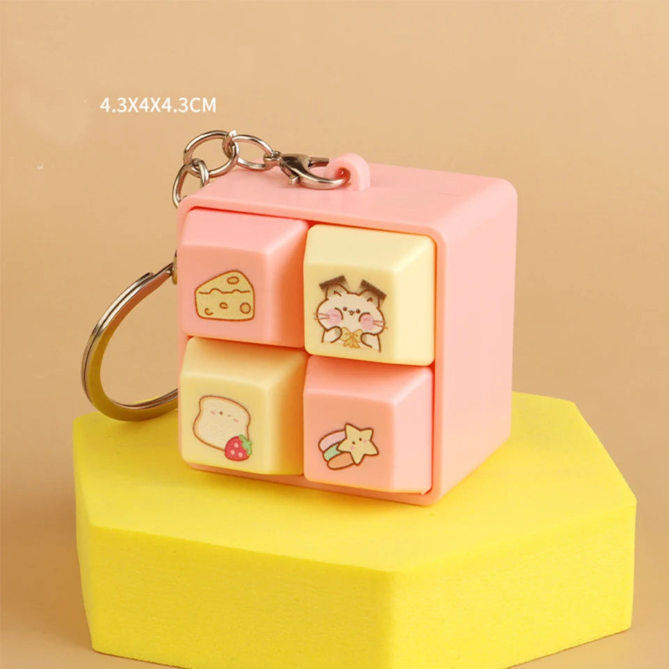 ZAKOL Cartoon Fidget Keychain DIY Keyboard Keys Button Squeeze Music Keychain Pass The Time Relief Stress Four-square Keychain