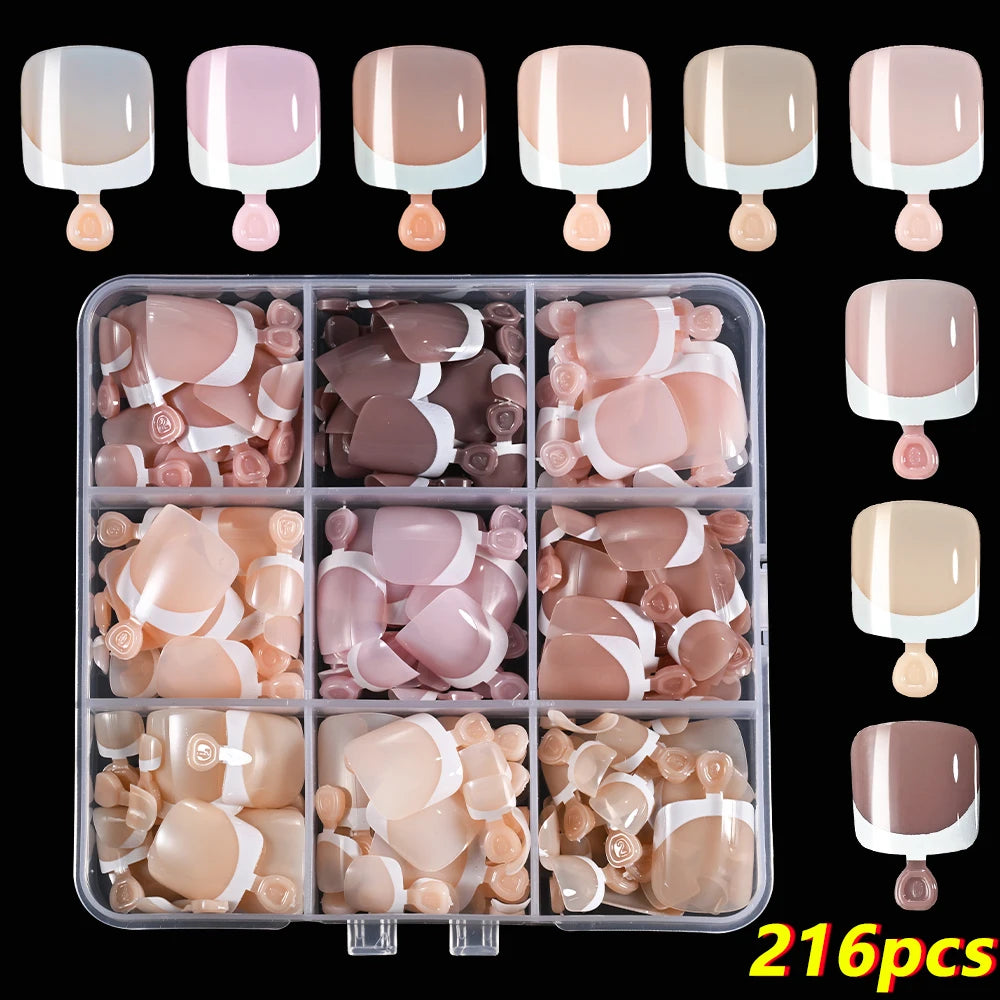 120/100Pcs French White Edge False Toe Nails Acrylic Short Square Full Cover Fake Toenails Summer Wearable Press on Toenails