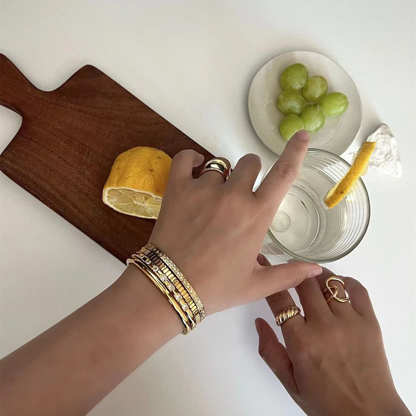 FLASHBUY Trendy Chic Gold Color Simple 316L Stainless Steel Bangles Bracelets for Women Charm Zircon Waterproof Jewelry Gift