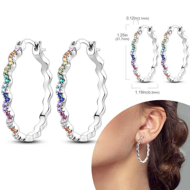 925 Sterling Silver Hoop Earrings with Zircon