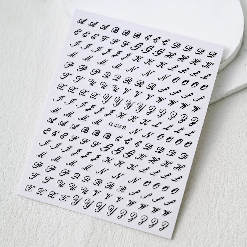 1pc Gold Silver English Letter Nail Sticker Black Laser 3D Alphabet Self Adhesive Decal English Words DIY Slider Manicure Decor