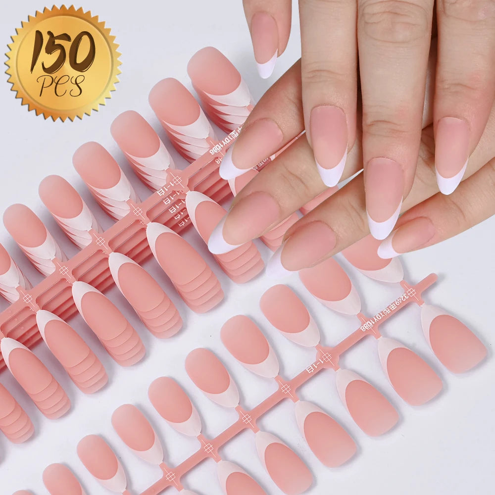 150/120/100Pcs French Almond Press On Nails أظافر لاصقة فرنسية لوزية – 100 / 120 / 150 قطعة
