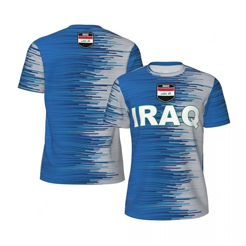 Mens Iraq Flag Print Football Jersey Fashion National Emblem Sports Shirt Plus Size Breathable Casual T Shirts