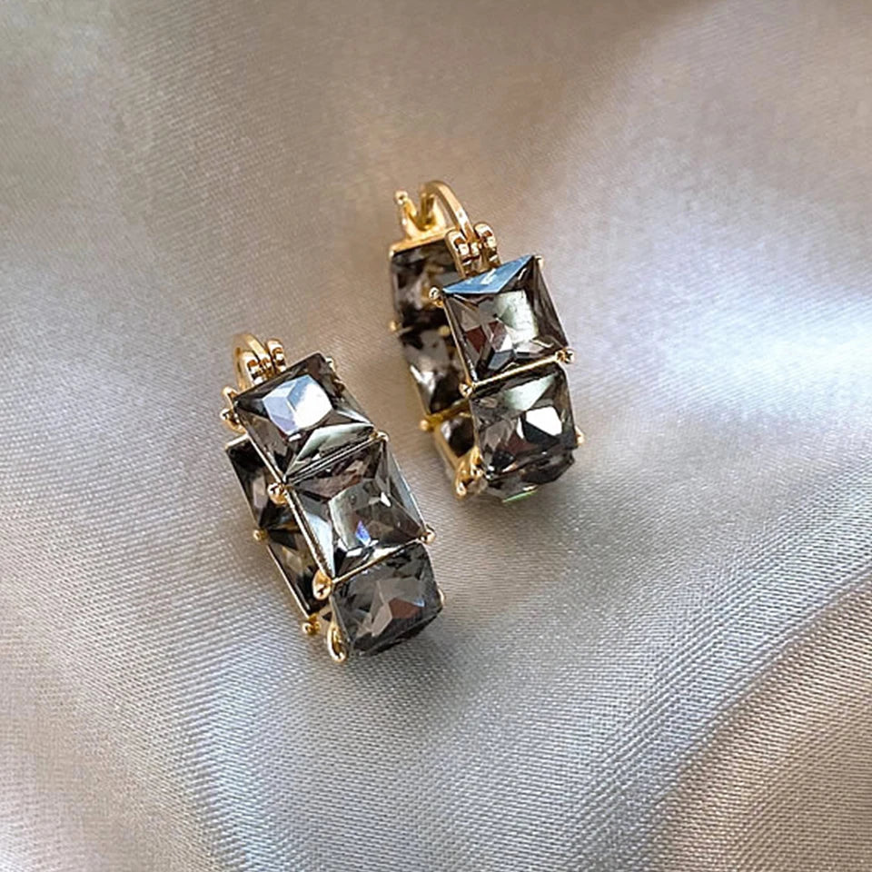 ZAKOL Korean Fashion Hoop Earring Inlaid Shiny Square Crystal Zircon Ear Accessories Party Jewelry for Women