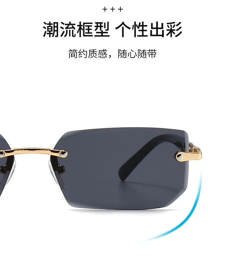 Rimless Rectangle Fashion Sunglasses نظارات شمسية مستطيلة بدون إطار