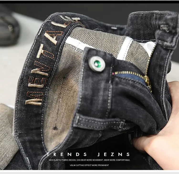 New Arrivals Men's Jeans High-end Brand Embroidery China Casual Slim Boyfriend Pants winter  Autumn Jeans Black Luxury Pants