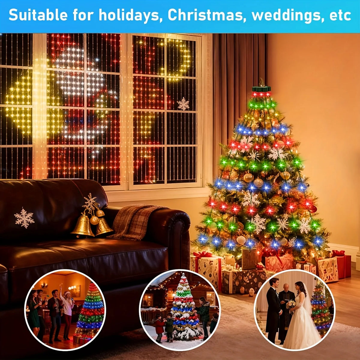 1PC 280/400LED Waterfall Fairy Light, USB Curtain Wreath Light, Christmas Gift, Black Friday, for Courtyard,Eaves,Christmas Tree