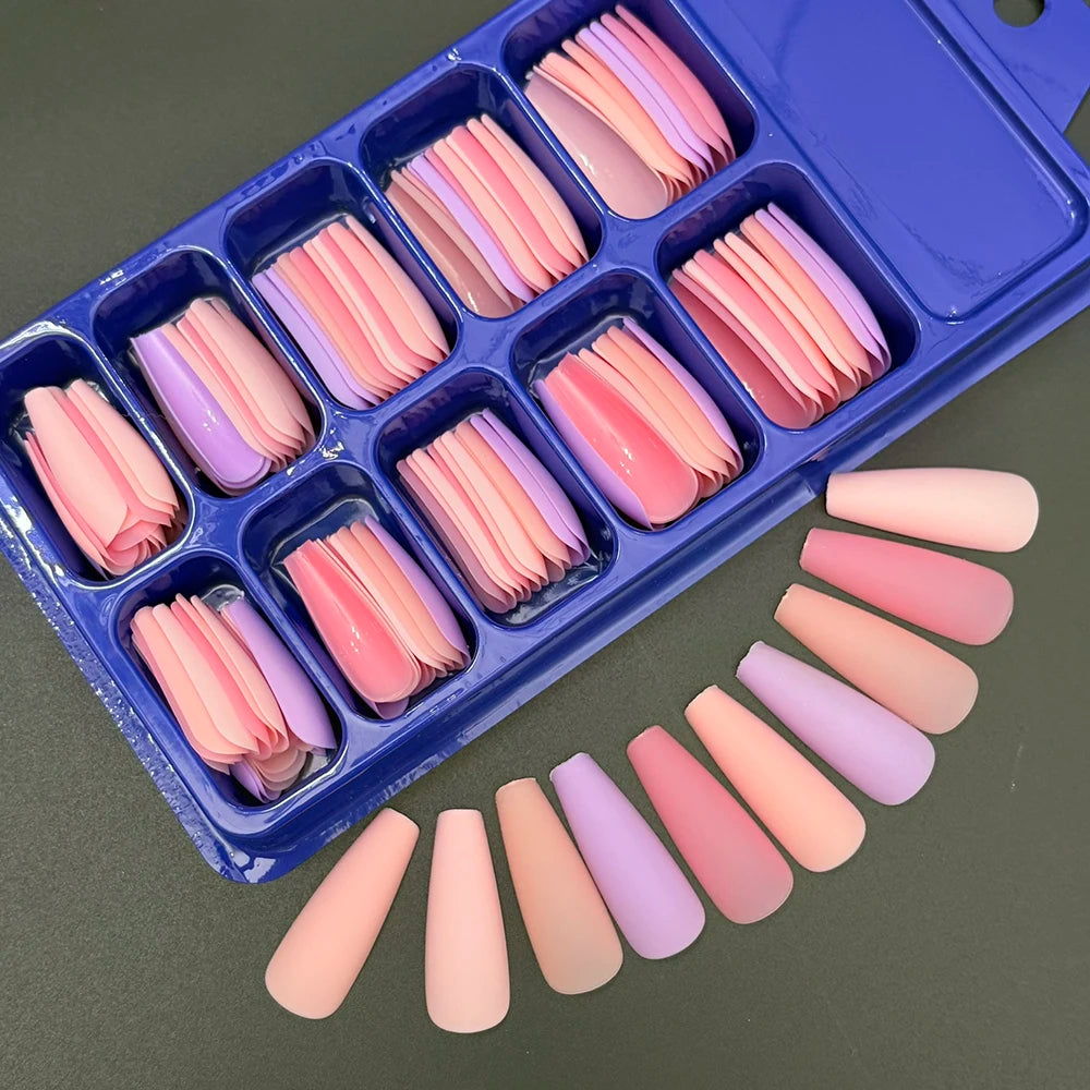 120Pcs Long Coffin False Nails Mixed Color Press On Nails Acrylic Manicure Extension Artificial Square Full Cover Fake Nail Tips