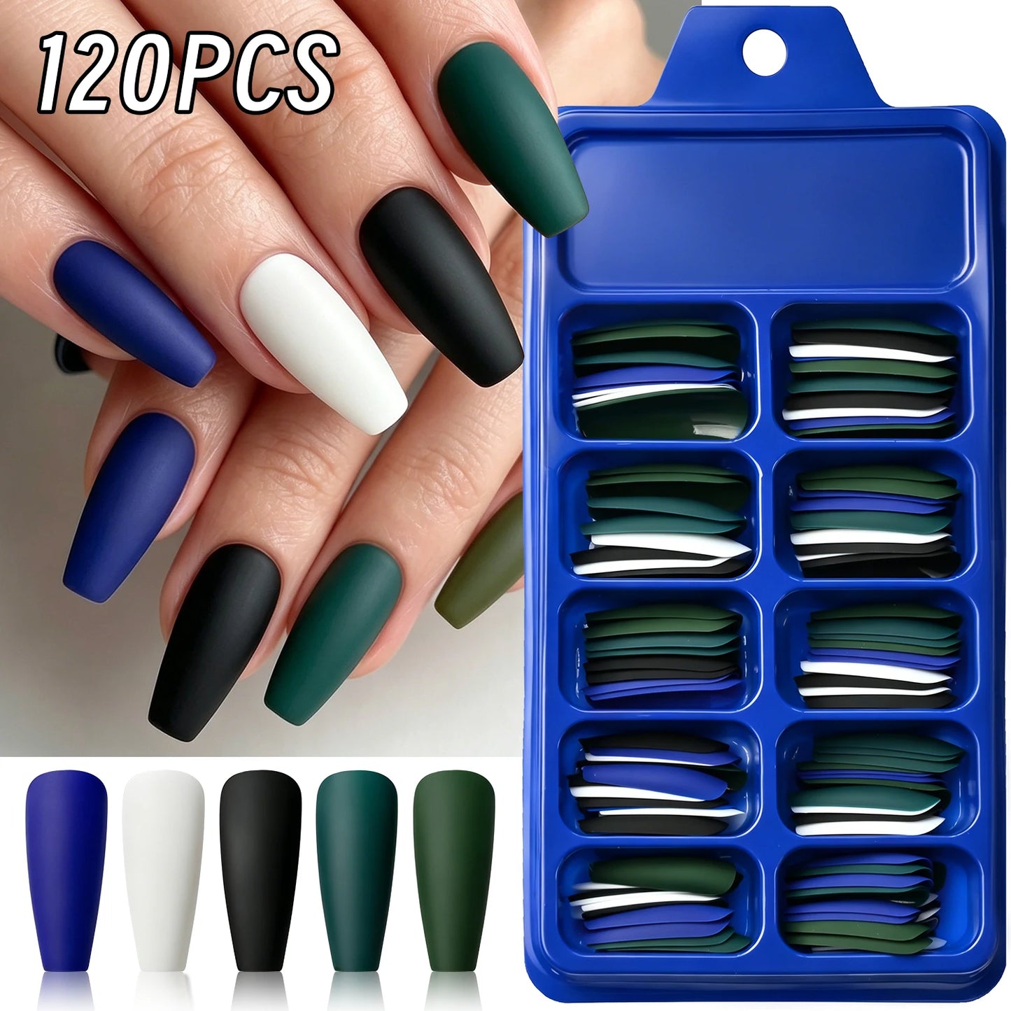 120Pcs Mixed Color Medium Square False Nails Acrylic Ballet Full Cover Fake Nail Tips For Women DIY Wearable Press on Nails