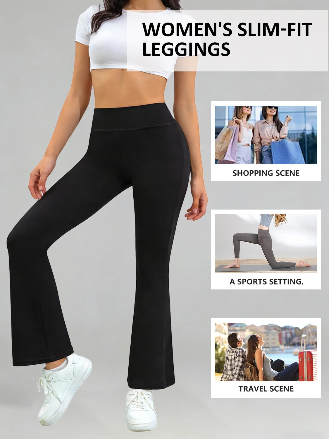 1PC Black High Waist Women's Legging Daily Causal Sports Bell-bottoms Fitness Yoga Elastic Leg Pants Spring and Autumn Season