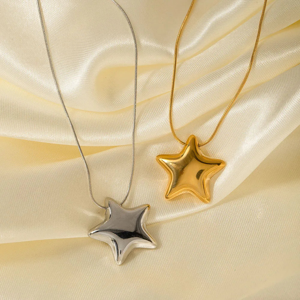 ZAKOL New Star Shaped Pendant Hanging Stainless Steel Necklace for Women Trendy Daily Versatile Jewelry