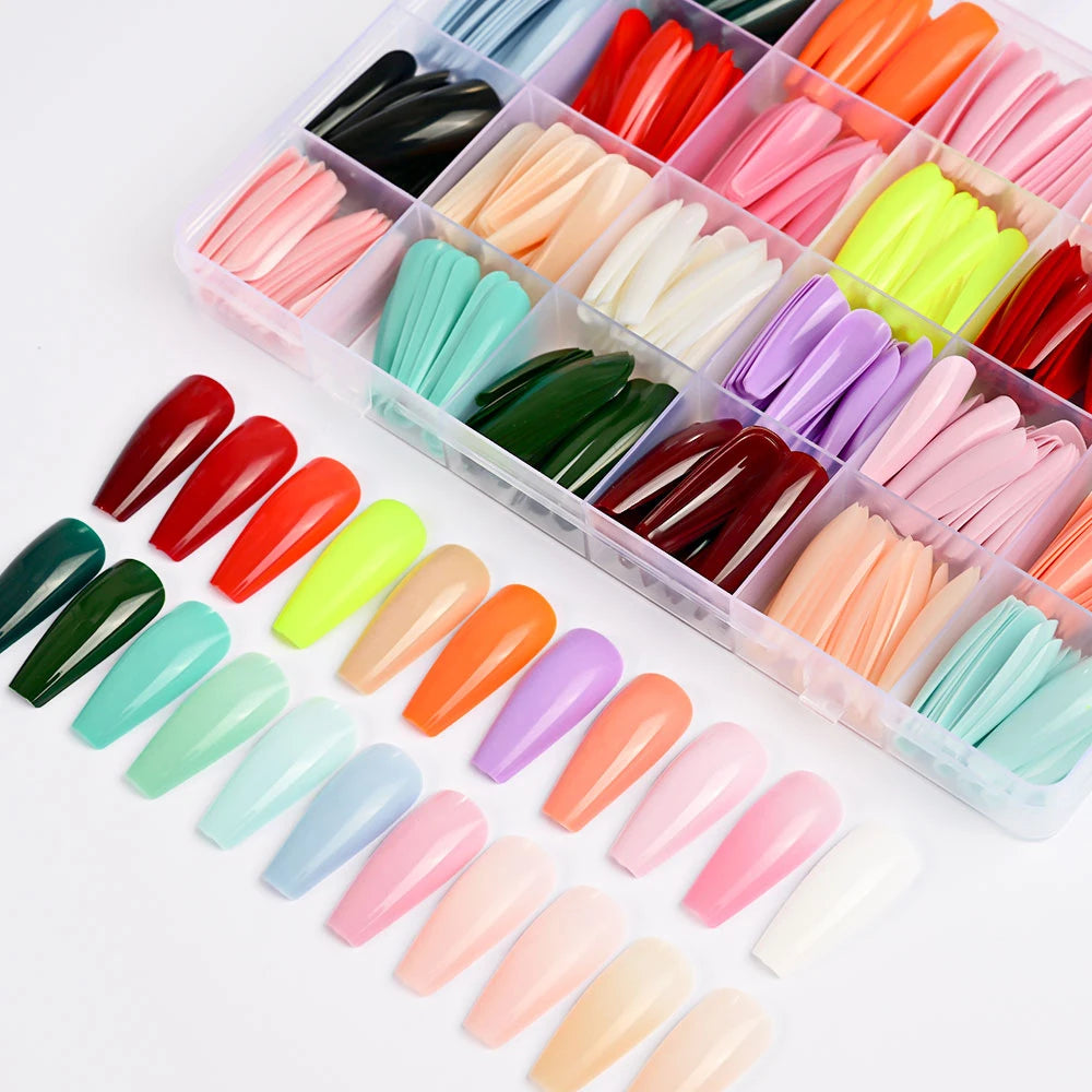 576Pcs Colorful Press on Nails Acylic Nails Tips Extension Square Ballet Full Cover Fake Nails Coffin Artificial Fingernails