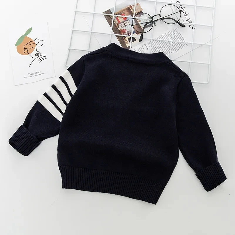 Children's Korean sweater boys Spring Autumn striped pure cotton cardigan 1-7Y