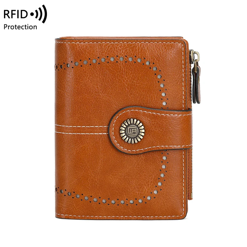 RFID Anti-Theft Retro Wallet for Women, Multi-Card Zipper, Zipper Buckle, Fashion Coin Wallet, Multi-functional Short Wallet