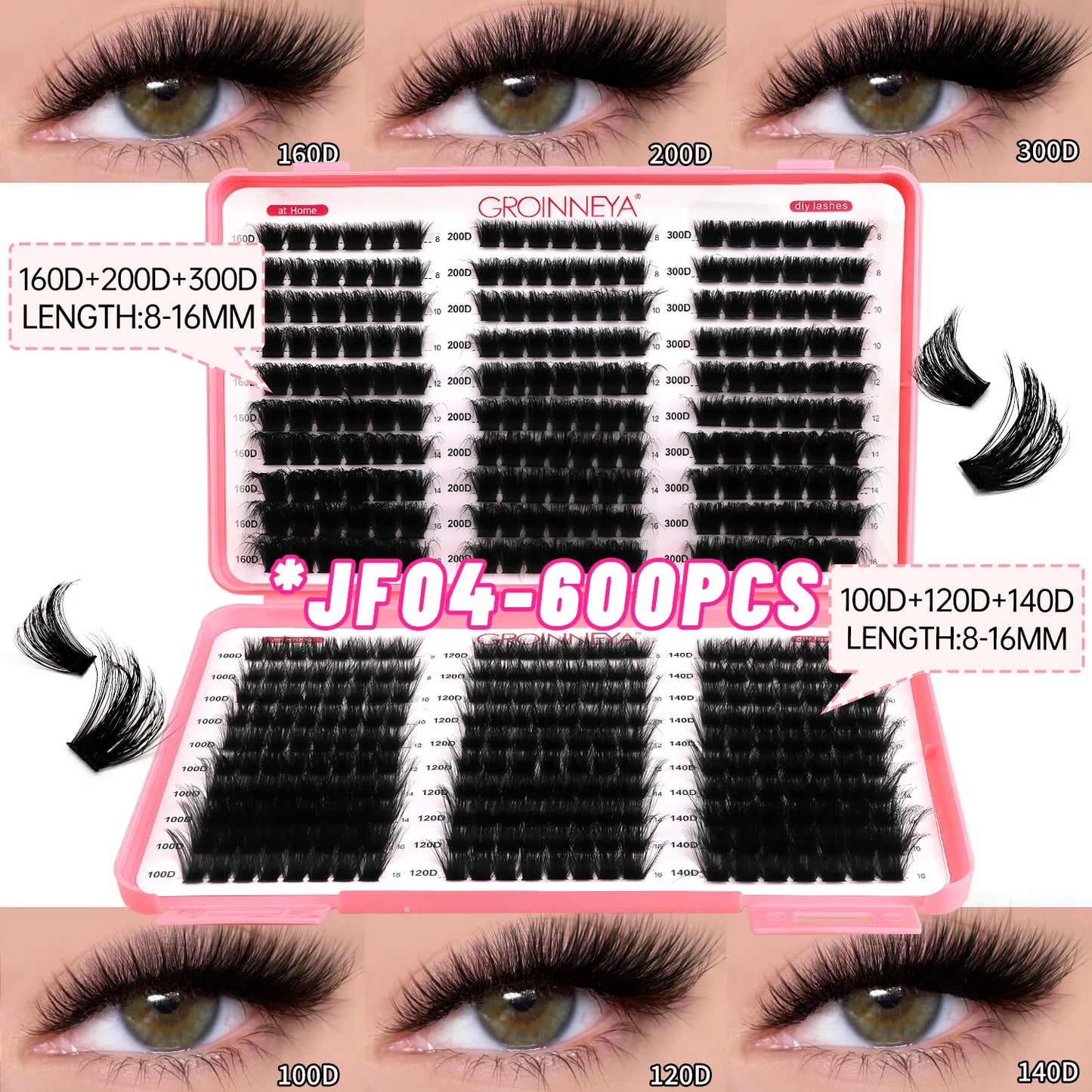 GROINNEYA DIY Cluster Lash Extensions – Fluffy Cat Eye Lashes