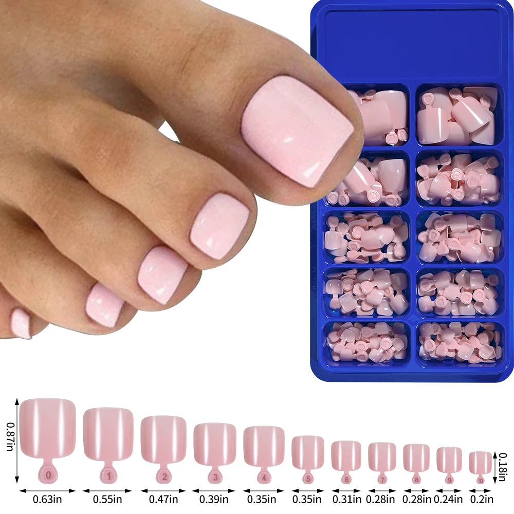 100Pcs White Clear Short Square Fake Toenail Tips Pink Red False Toe Nails Acrylic Full Cover Artificial Press on Toenails