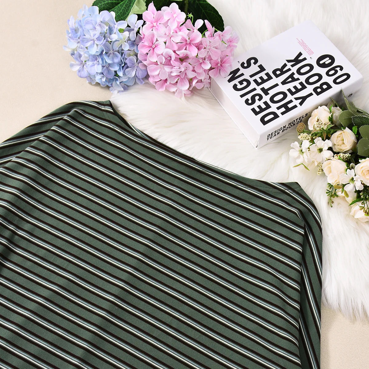 BKLD 2026 Autumn New Fashion Elastic Striped Skew Shoulder Bodycon Dress Women Clothing Printed Long Sleeve Short Dresses