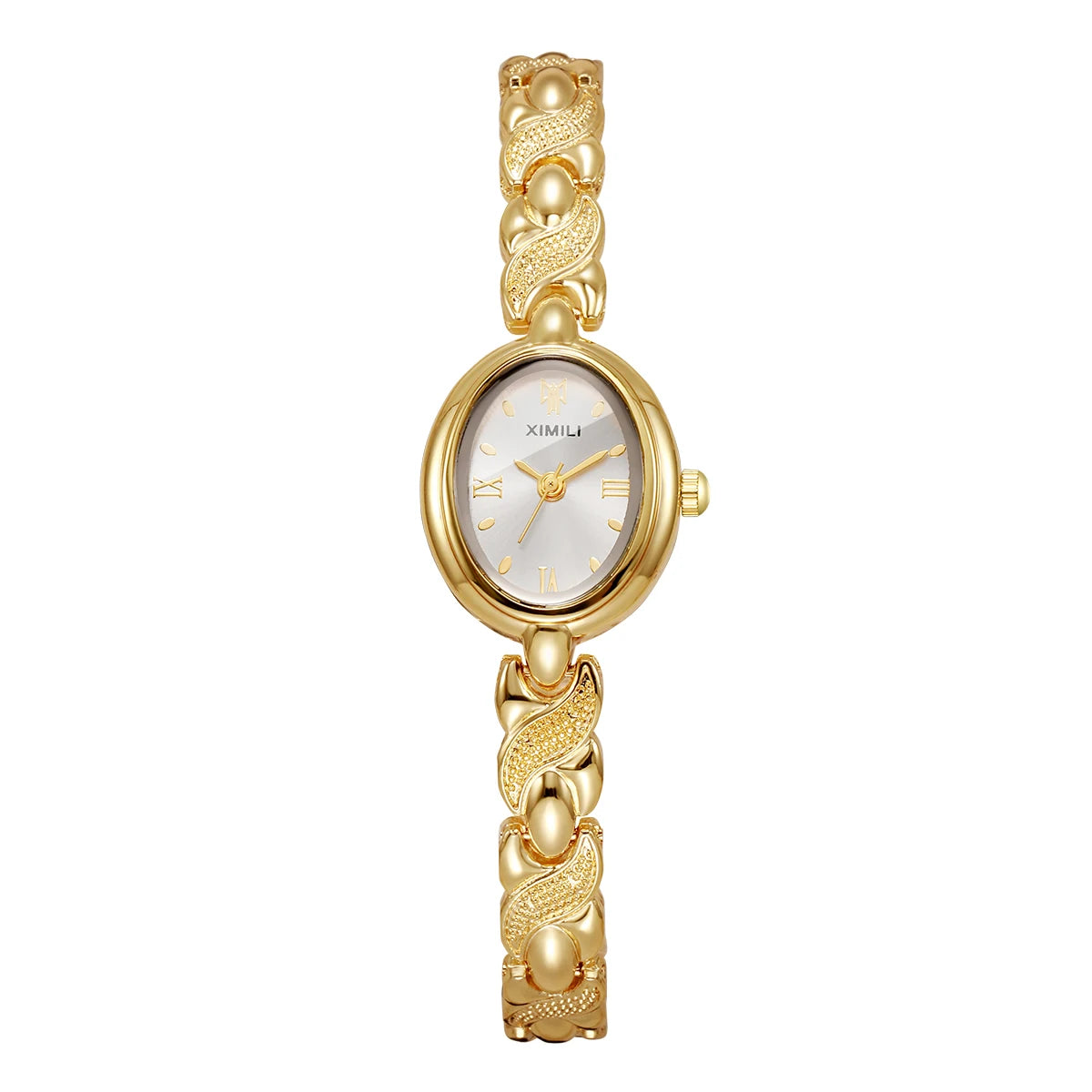 Luxury Gold Oval Women Quartz Watch Roma Dial Metal Bracelet Elegant Ladies Dress Wristwatch Clock Relogio Feminino（Without Box）