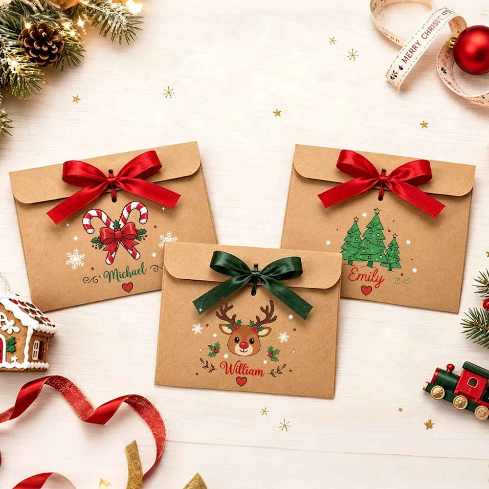 12 Snowman/Santa Kraft Money Voucher Envelopes with Ribbon, Christmas Stocking Stuffers, Christmas Gifts for Kids/Family/Friends