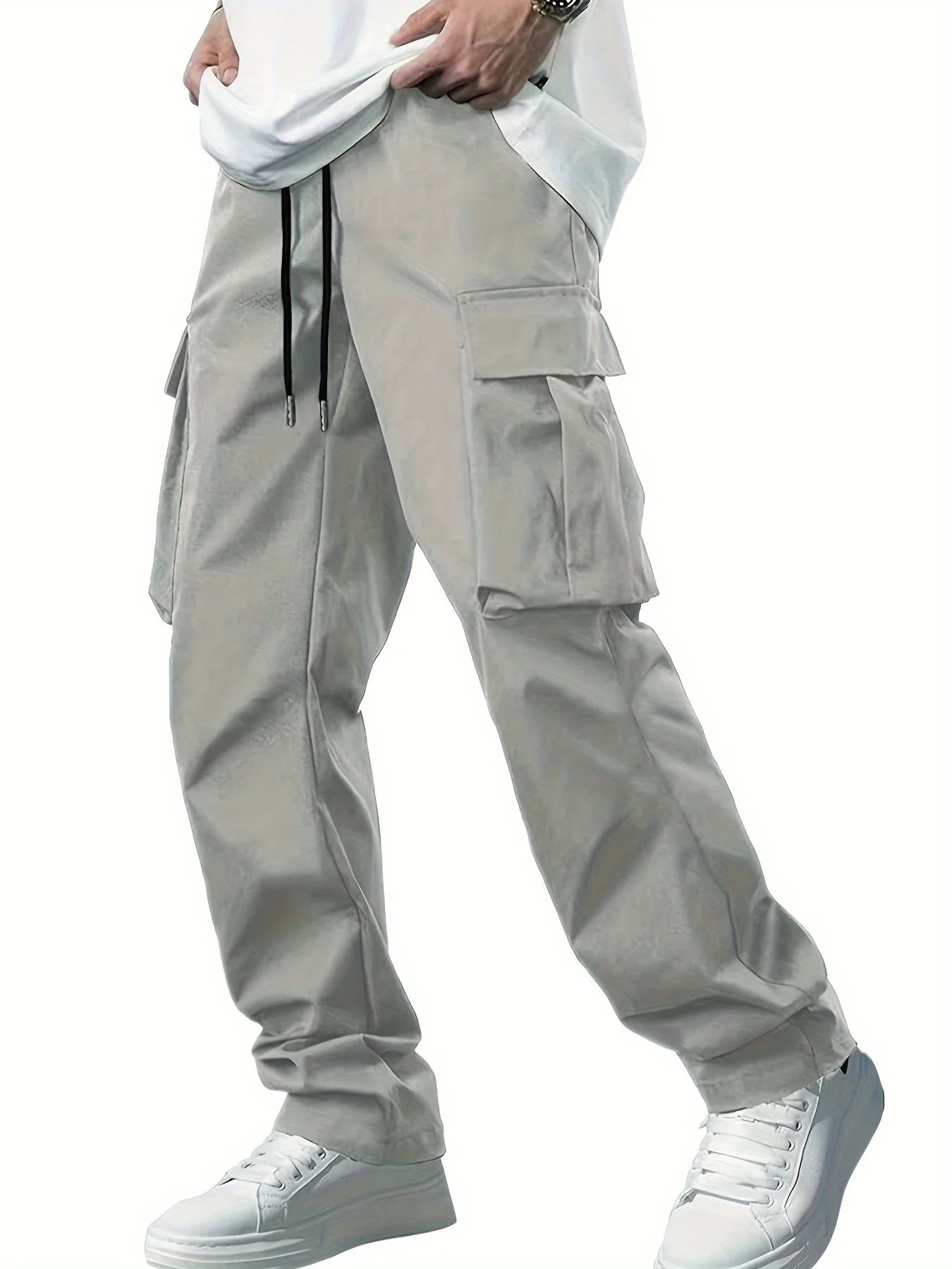 2024 Amazon Summer New Men's Work Pants European and American Independent Station Drawstring Multi Pocket Casual Pants