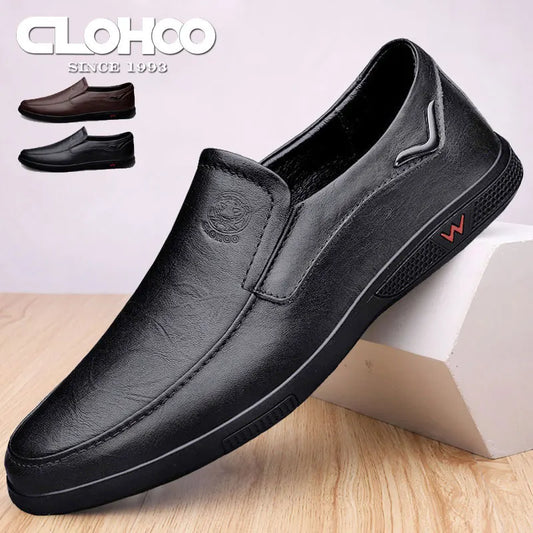 CLOHOO Men's Business Casual Shoes Handmade Layered Cowhide Rubber Bottom Leather Footwear for Office And Leisure