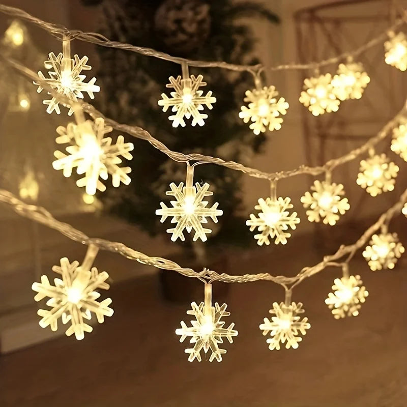 3/6M Snowflake LED String Lights, Warm White Christmas Fairy Lights for Indoor Holiday Party & Xmas Tree Decoration