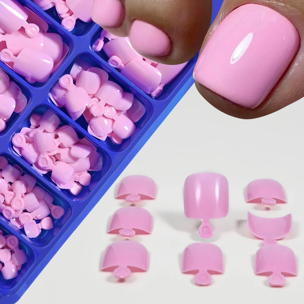 100Pcs White Clear Short Square Fake Toenail Tips Pink Red False Toe Nails Acrylic Full Cover Artificial Press on Toenails
