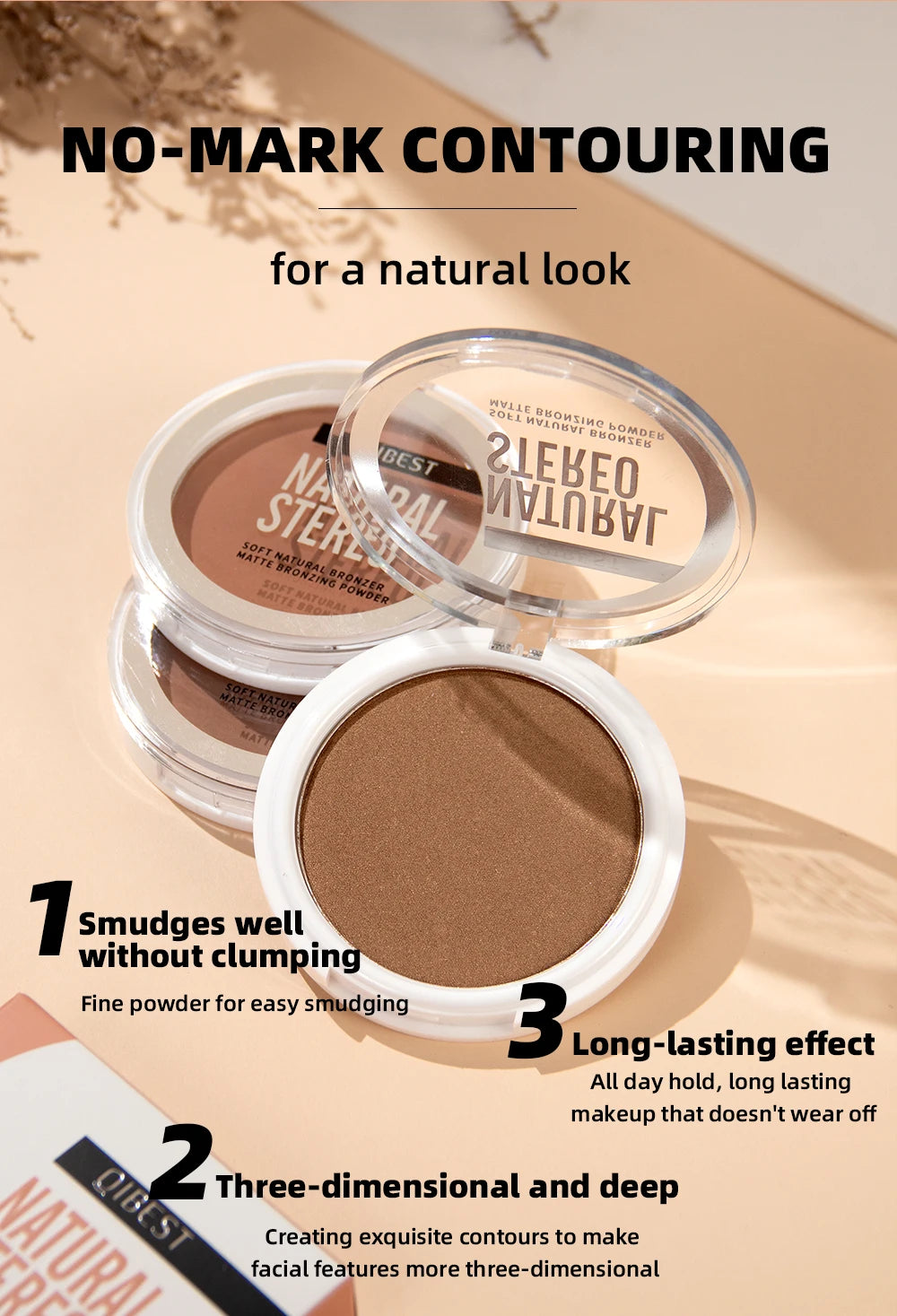 QIBEST Face Bronzer Makeup Contour Shading Powder Trimming Powder Cosmetic Face Concealer Highlighter Bronzer Palette For Women