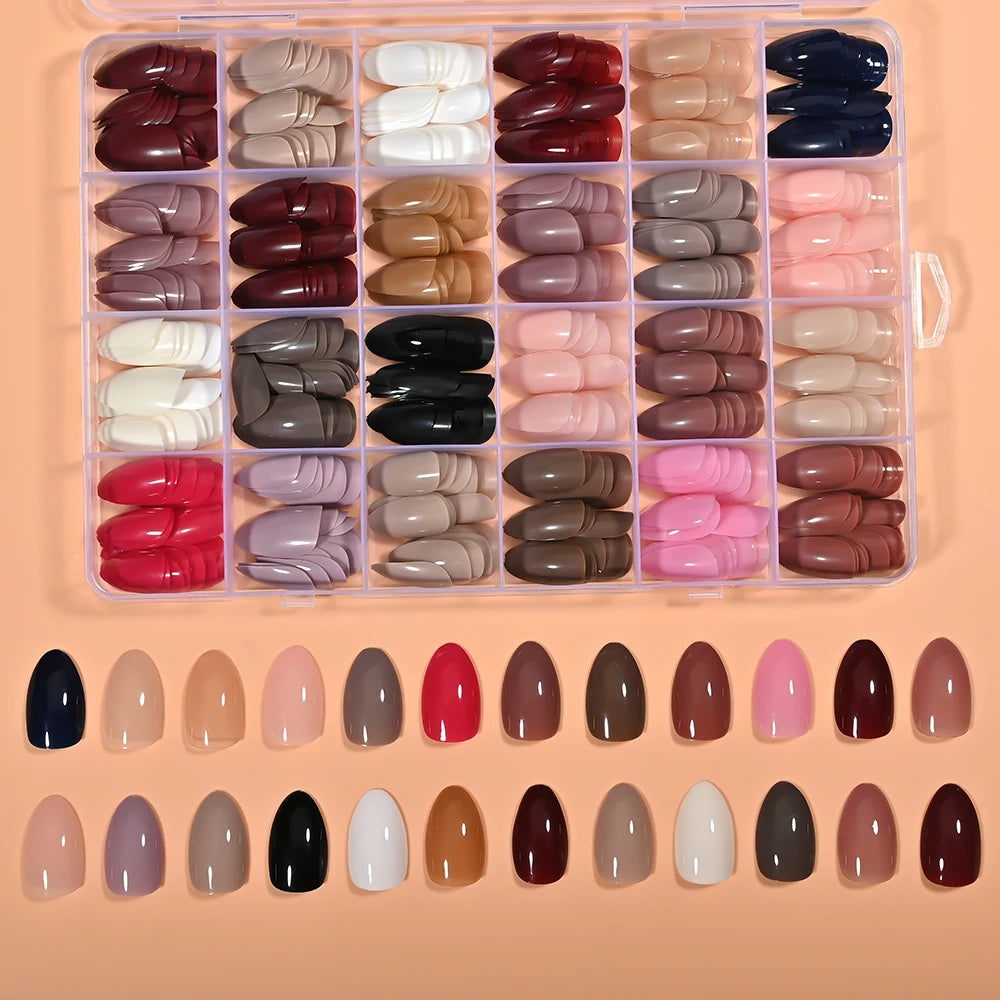 288/576pcs Short Almond Press On Nails Mixed Color Acylic Nail Extension Oval Full Cover False Nails for Women Glossy Fake Nails