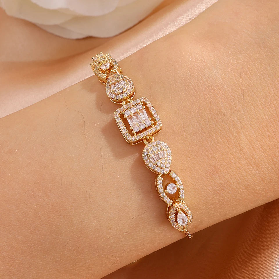 ZAKOL 1pc Shiny Geometric Cubic Zirconia Charm Bracelet for Women Gorgeous Crystal CZ Adjustable Chain Bracelets Wedding Jewelry
