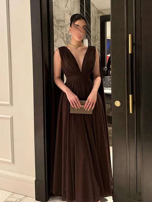 BKLD 2026 Autumn Winter New Women Clothing Chiffon Pleated Backless Dress Solid Color Elegant Evening Party Dress Sleeveless