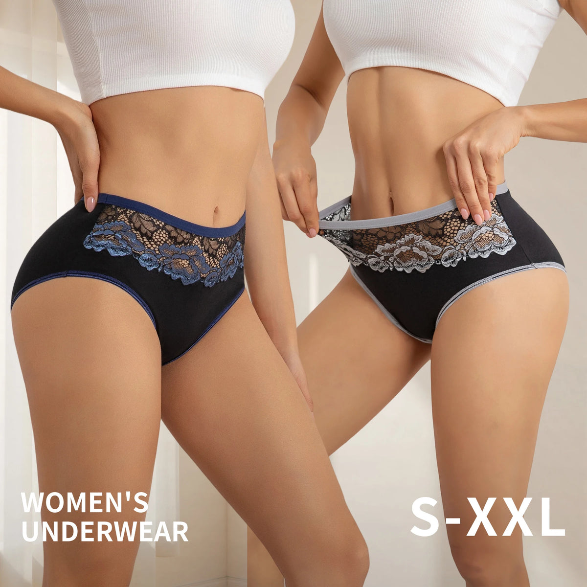 5 Pack Women's Lace Floral Underwear High Rise Soft Comfy Briefs Contrast Color Trim Panties Breathable Ladies Daily Lingerie