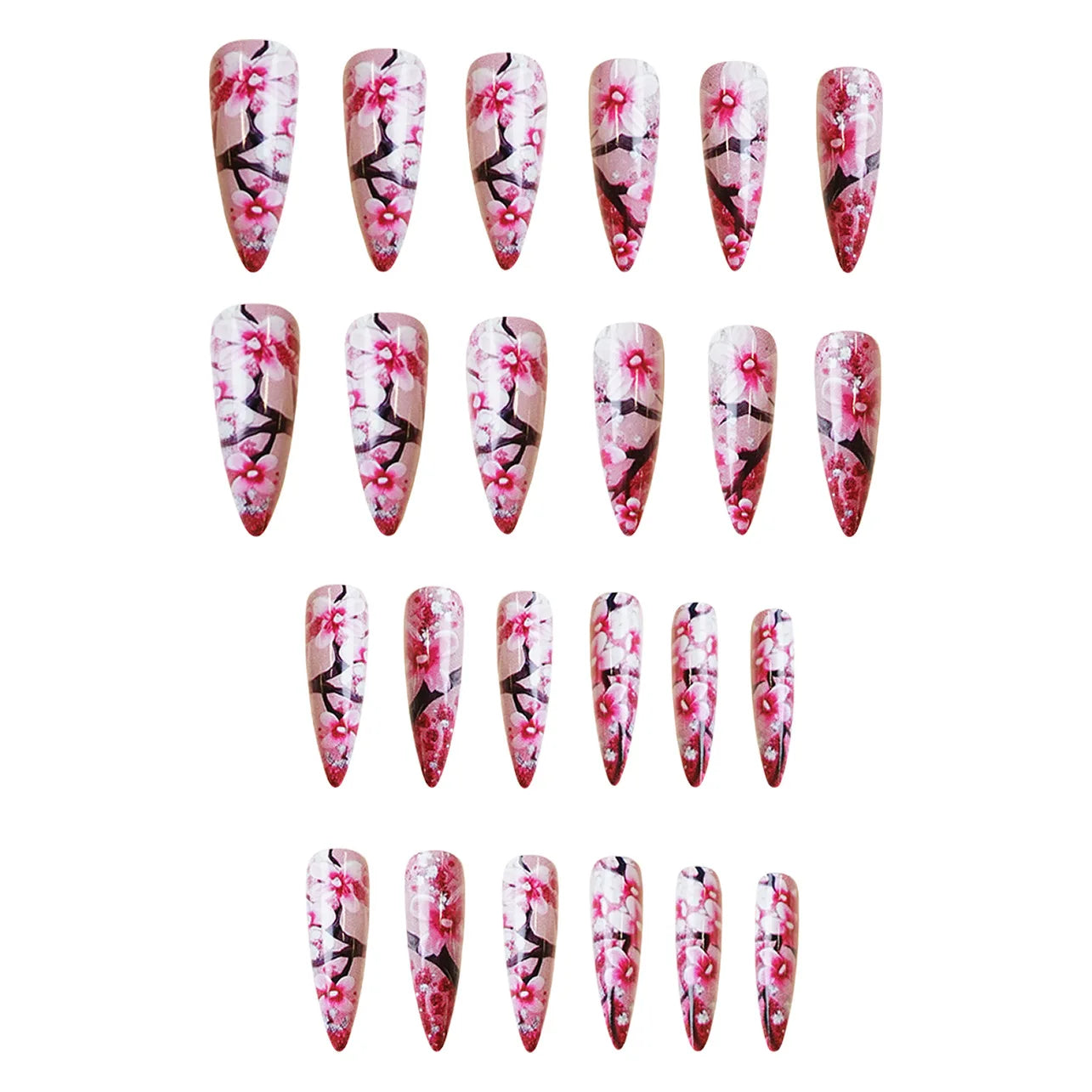 24pcs/set Medium long fake nails yellow dragon flowers feather design for Spring summer Square almond tips press on false nail