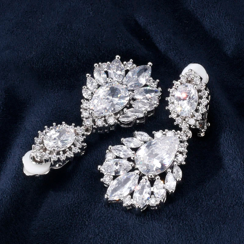 Fashion AAA Cubic Zirconia Chandelier Dangle Drop Earrings White Gold Color Crystal CZ Wedding Party Jewelry for Women