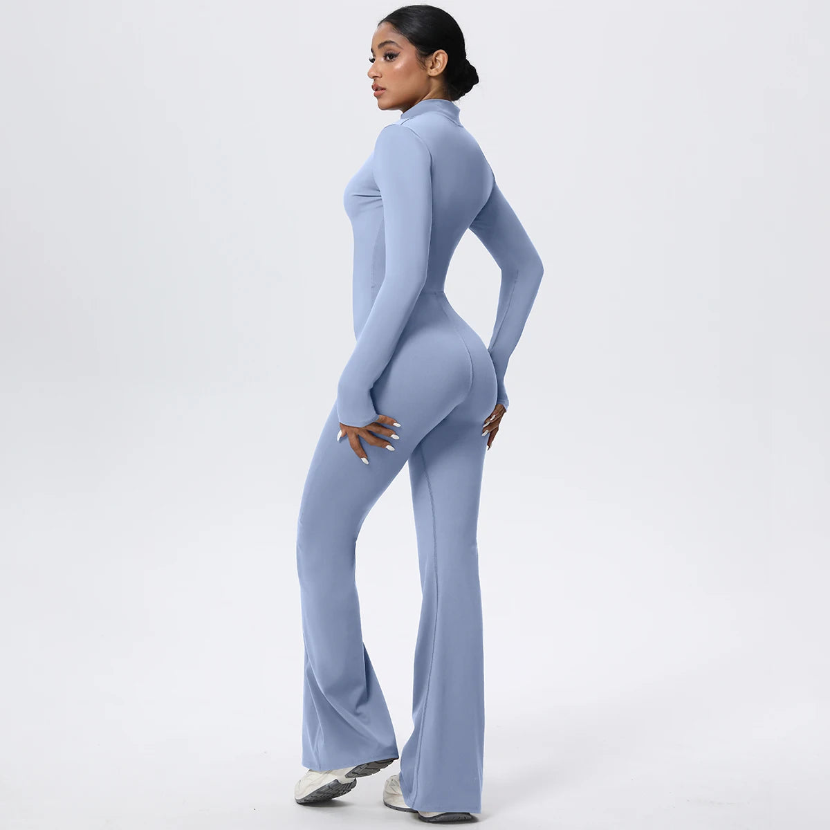 Woman's Fitness Yoga Bodysuit Solid Color Yoga Zipper Long Sleeves Trousers Gym High Strength Exercise Sports Bodysuit Leggings